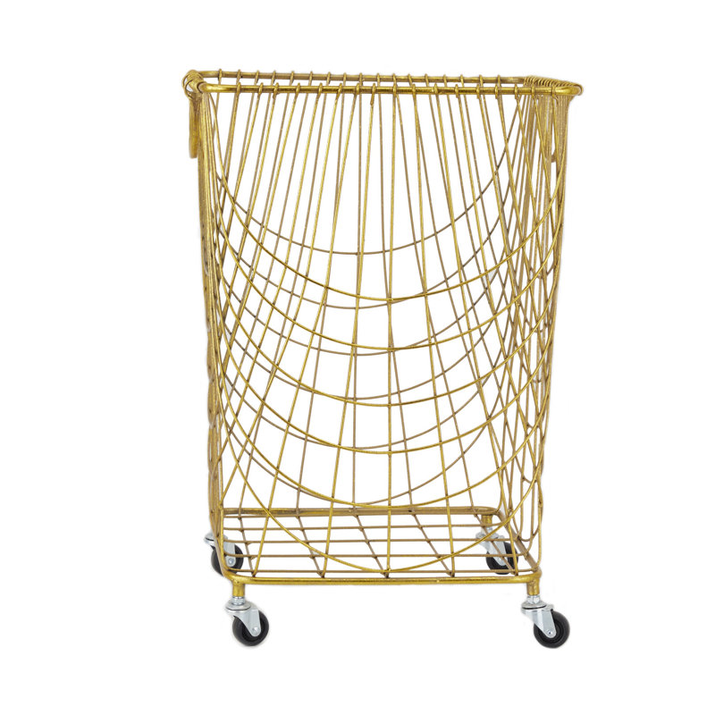 Metal Deep Set Metal Mesh Laundry Basket Storage Cart with Wheels and Handles, Gold, Medium ( 24" H x 16.85" W x 16.55" D)