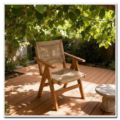 Chaise de salle à manger d'extérieur robuste avec siège tissé naturel