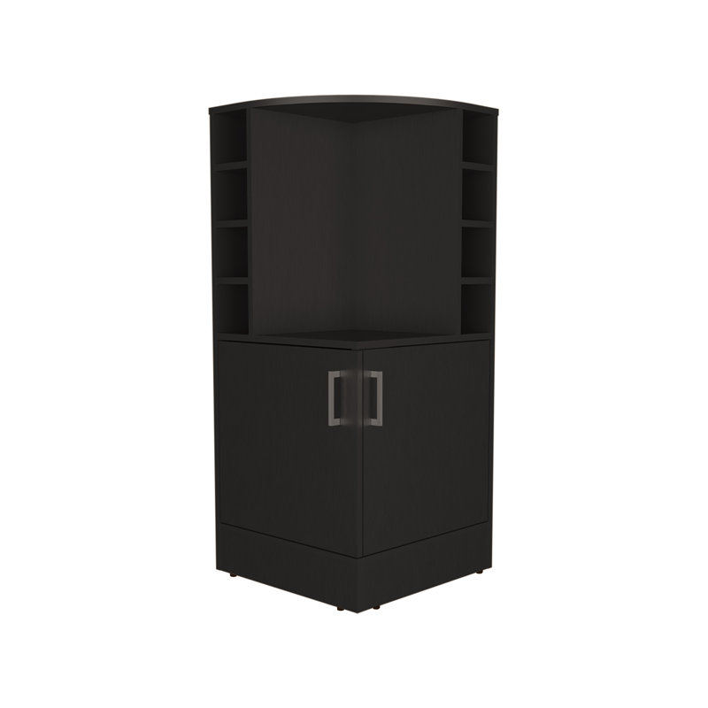 Corner Bar Cabinet With Eight Wine Bottle Cubbies And Double Door, Liquor Cabinet, Storage Cabinet, Black