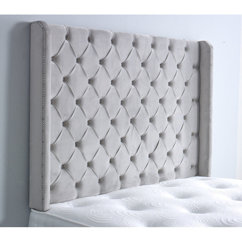 Upholstered Headboard, Double (4'6), Silver velvet
