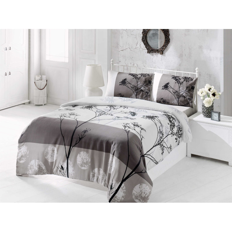 Cotton Blend Floral Duvet Cover, King Duvet Cover + 2 Shams