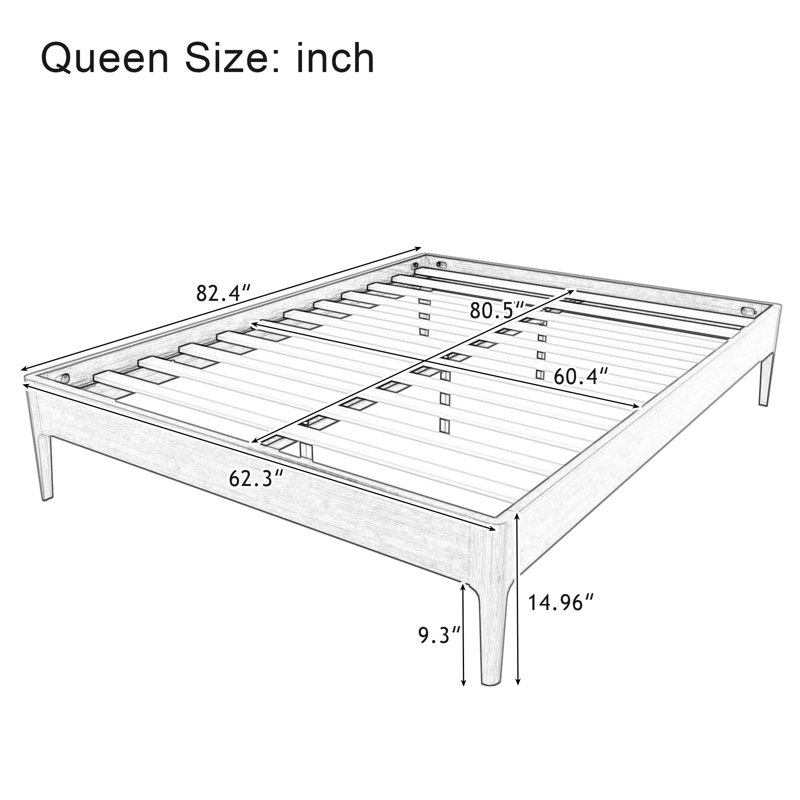 Base de lit plateforme en bois de bambou sec de 15 pouces de hauteur, Brun, Grand lit