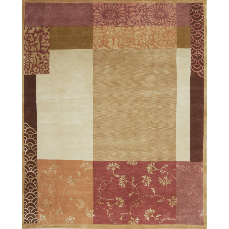 Presidential Hand Knotted Floral Area Rug in Brown/Beige/Pink, Rectangle 10' x 14'