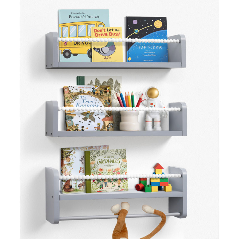 Ensemble de 3 étagères pour chambre d'enfant avec étagères flottantes pour enfants, H 5,9 po x l 15,8 po x P 3,9 po, Gris