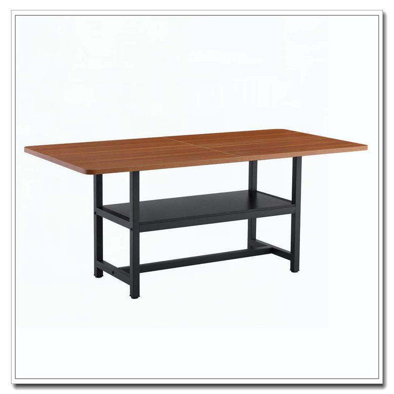 71"Long Dining Table With Shelf Storage, Walnut
