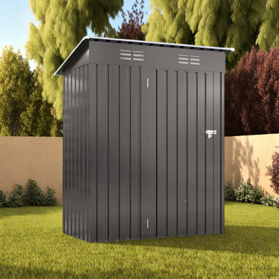 5X3 FT Metal Outdoor Storage Shed with Pitched Roof and Lockable Door