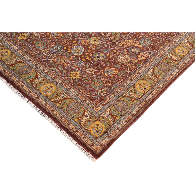 Tapis brun / rouge en laine noué à la main 8 pi 2 po x 9 pi 11 po Abagail