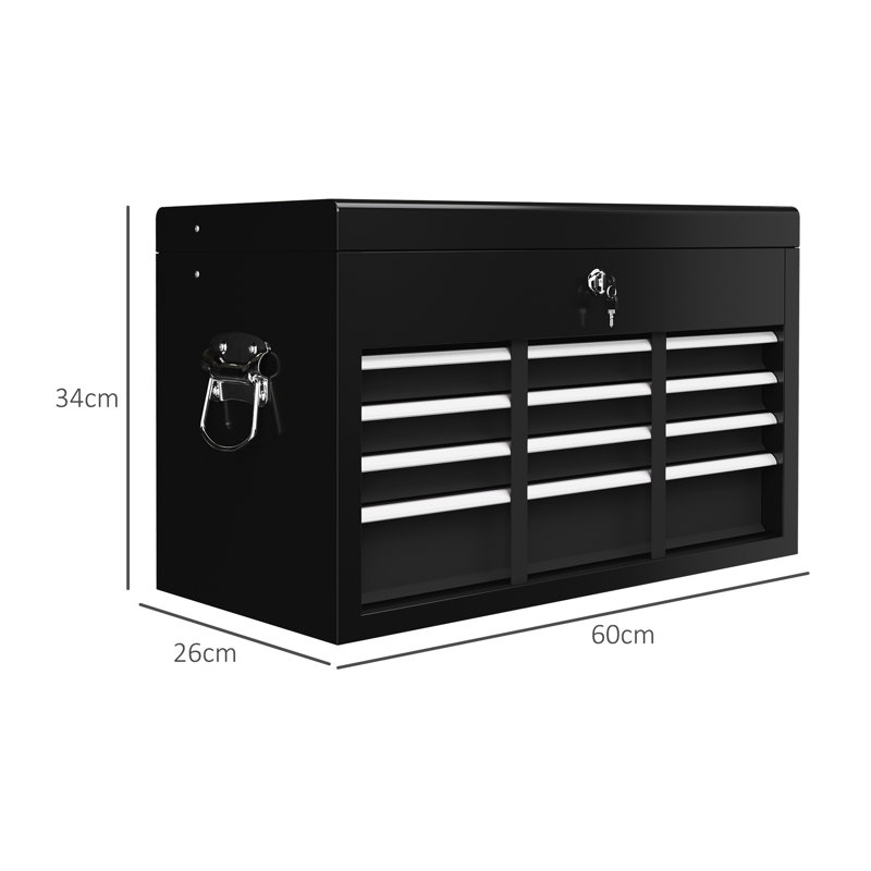  Lockable Metal Tool Chest w/ 6 Drawer, Ball Bearing Runners, Black, Black
