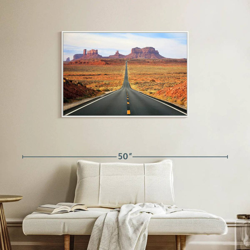 Famous Road To Monument Valley, Floating Frame White, 37" X 25"