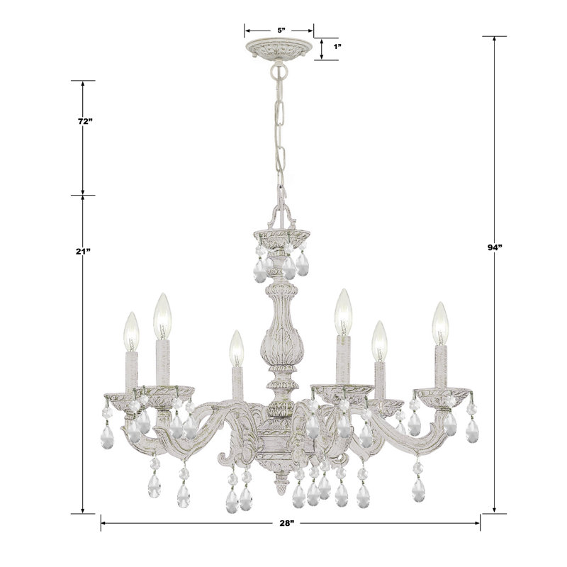 Abagail 6-Light Candle Style Classic / Traditional Chandelier, Hand Polished, Antique White