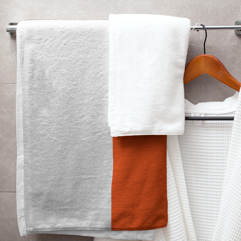 Lightweight Bath Towel, White/Orange/White, Poly/Cotton