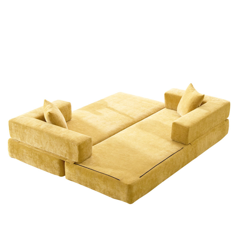 Canapé-lit pliant avec coussins Chenille, Jaune