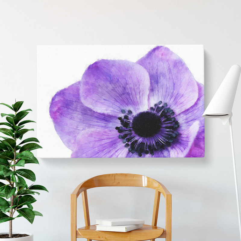 Purple Anemone Flower - Wrapped Canvas Print, 50cm H x 76cm W x 3cm D