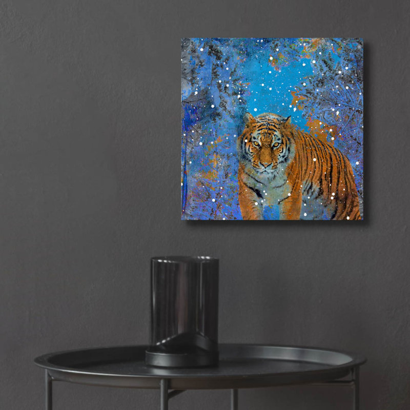 «Snow Tiger» par Elena Ray, art mural en verre acrylique, H 12 po x l 12 po x P 0,13 po