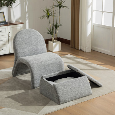 Fauteuil rembourré moderne sans accoudoirs de 24,8 po de largeur avec repose-pieds avec rangement, fauteuil d'appoint en chenille pour le salon, la chambre à coucher, le bureau et la salle de lecture