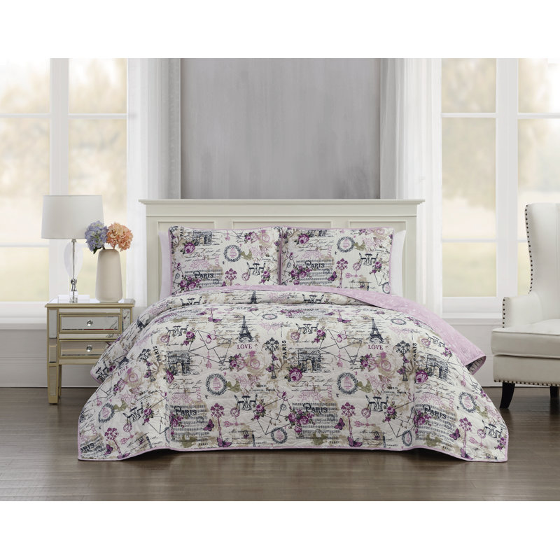 Ensemble de courtepointe réversible 3 pièces, Courtepointe grand + 2 couvre-oreillers standard