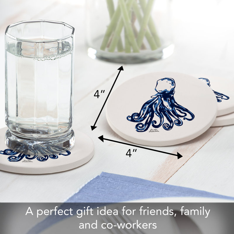 Ensemble de 4 sous-verres ronds en pierre Thirstystone Indigo Octopus
