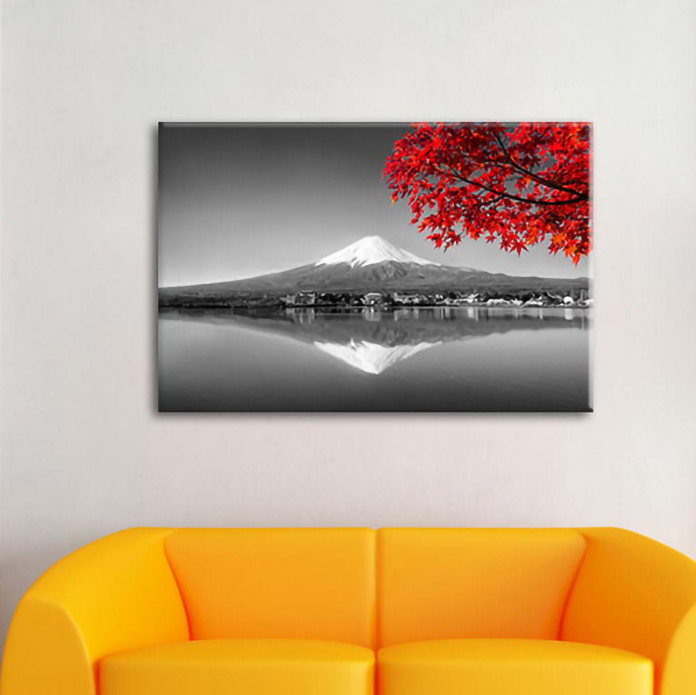 Leinwandbild Berg Fujiyama mit rotem Herbstbaum