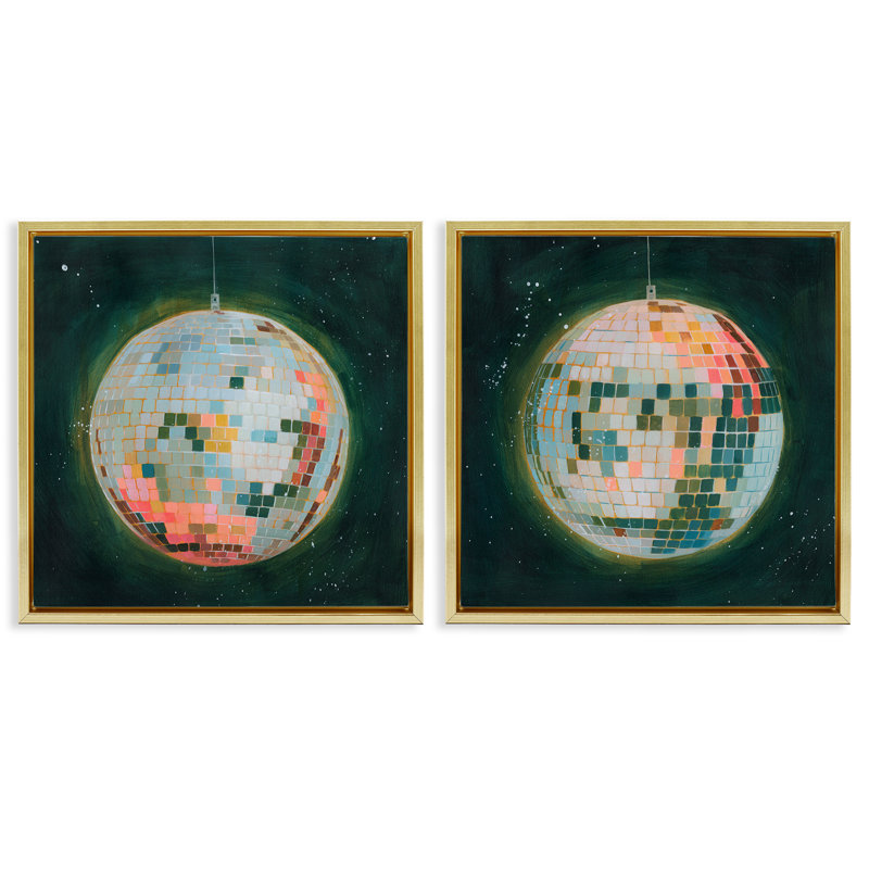  Ensemble de 2 balles disco avec des couleurs vives encadrées par Grace Popp, H 18 po x l 18 po