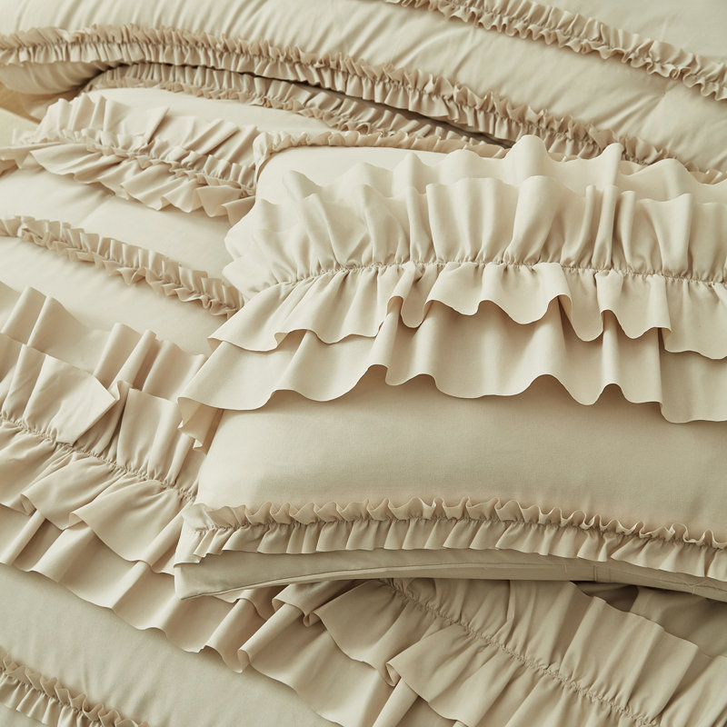 7-Piece Comforter Set With ( Lotus Leaf Embroidery) - Soft & Cozy Bedding Set Includes Comforter, Pillow Shams, Euro Shams, Decorative Pillows - 3 Colors (Q/K Size Options), Machine Washable