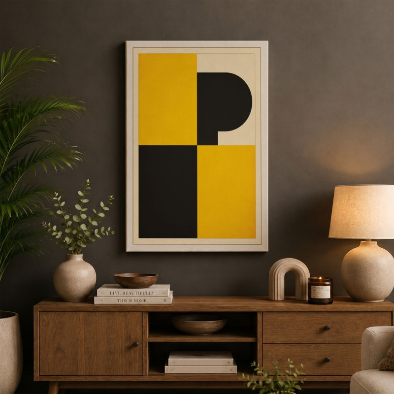 Rhythm Geometric - Wrapped Canvas, 36x24 - 91.4 x 61.0 cm, Taupe Border