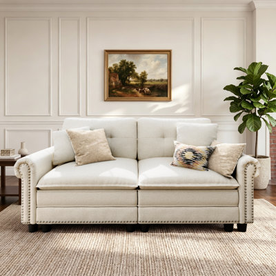 73" Modular Sectional Loveseat Couches With Nailhead Trim, 2-seater Deep Seat Sofa With Throw Pillow