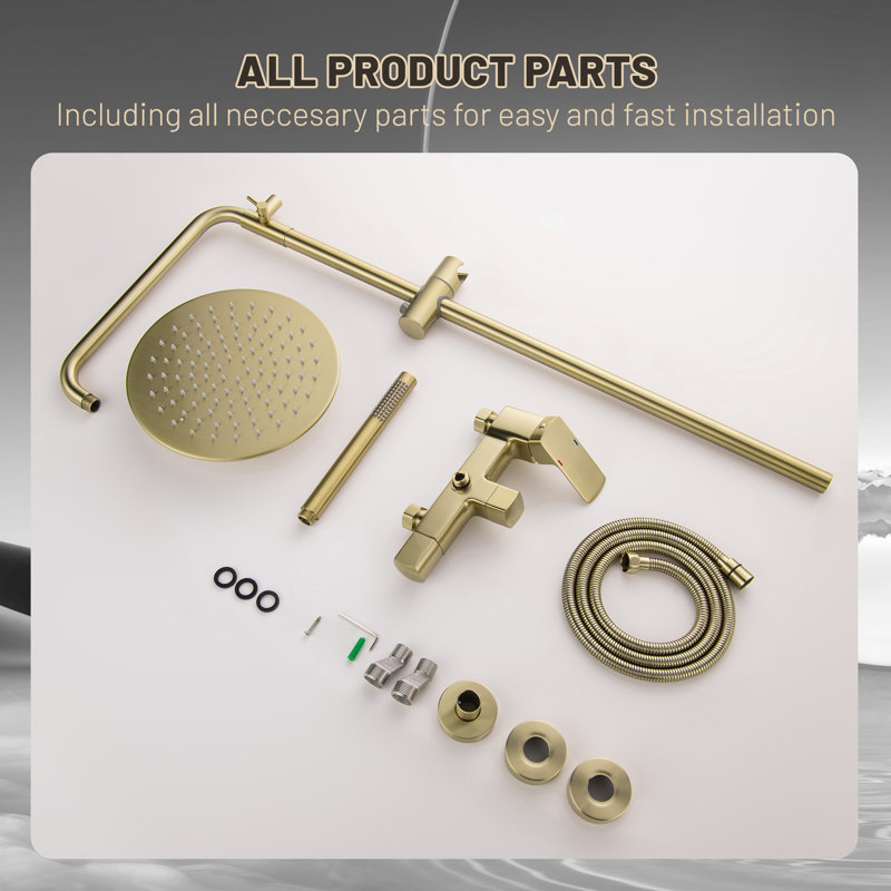Brushed Gold Adjustable Rain Shower System with Handheld