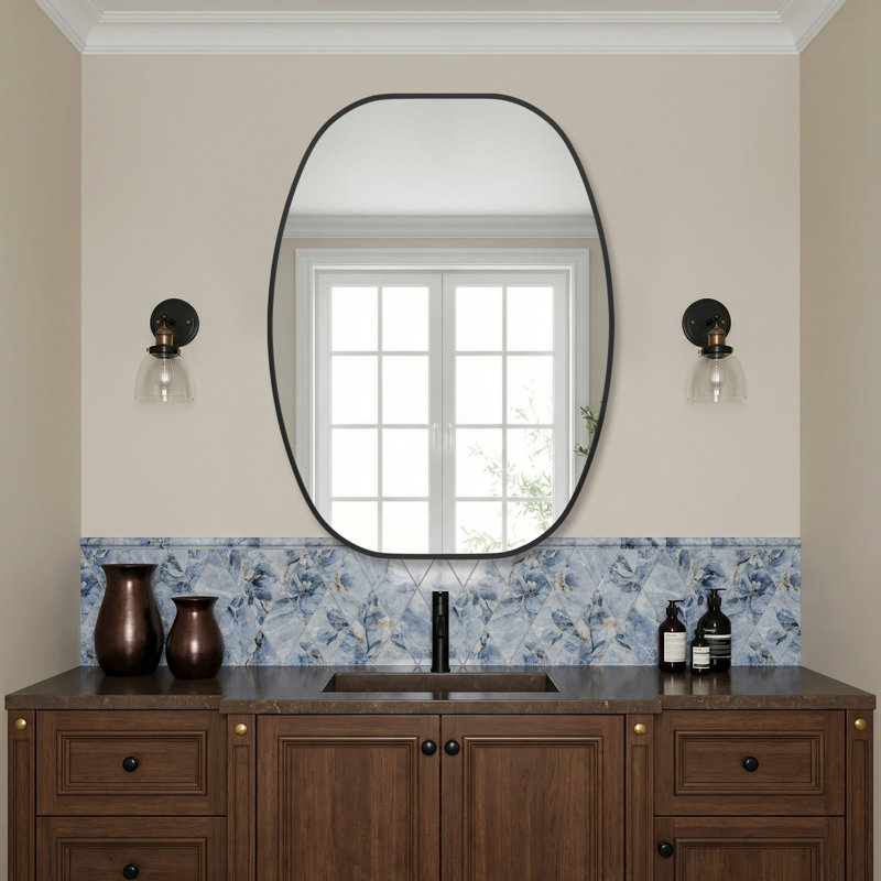 Metal Oval Wall Mirror, Black, 40" x 30"