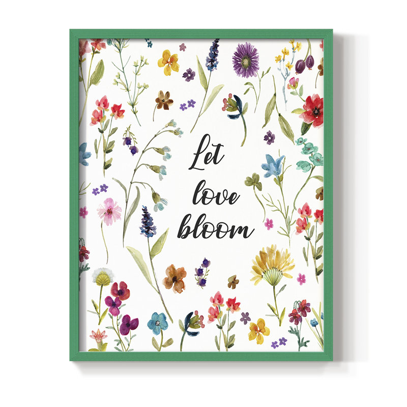 Let Love Bloom Framed Print - Solid Wood, 15" H x 12" W, Green