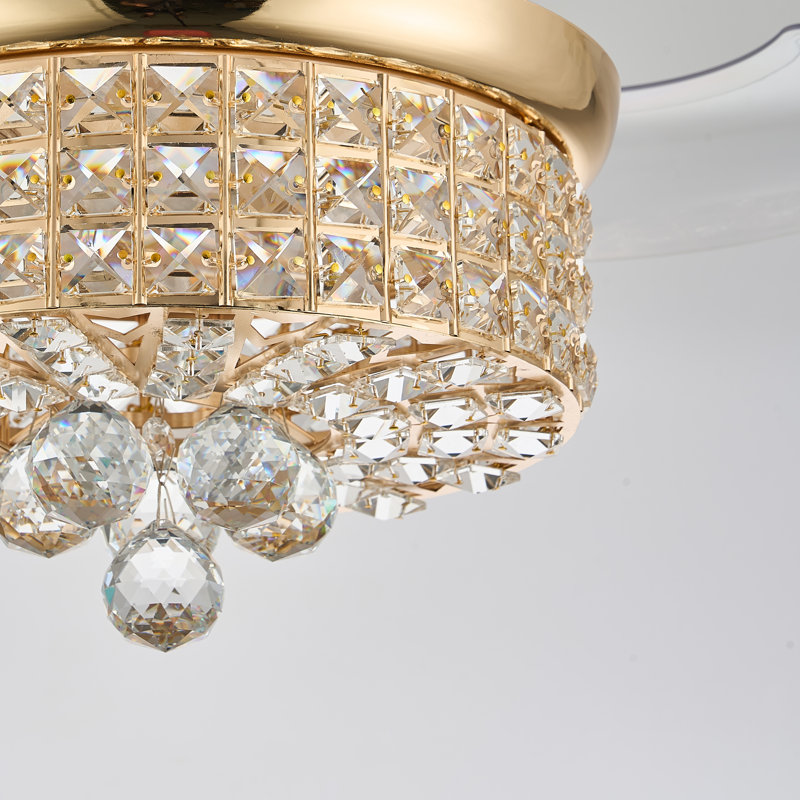 Lustre ventilateur de plafond 30 "en cristal rétractable RVB, Or