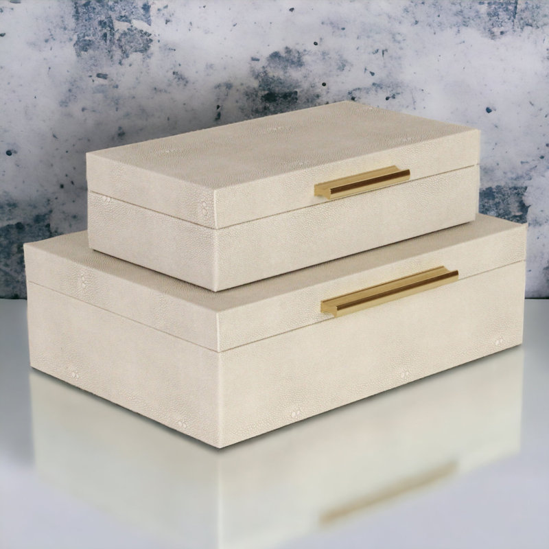 Rebeka 2 Piece Faux Leather Decorative Box Set, Cream
