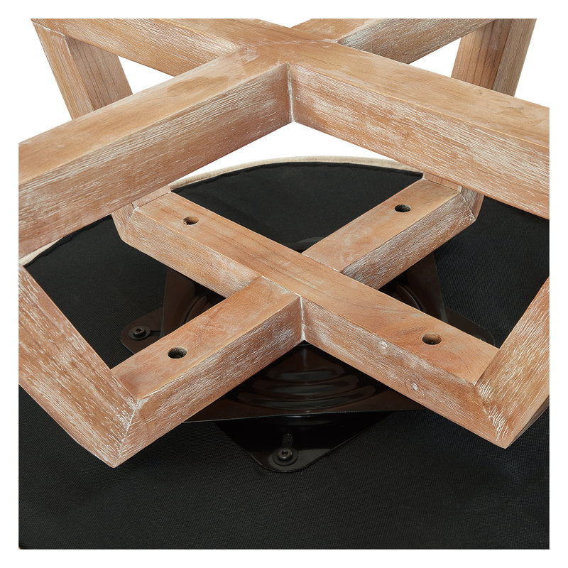 Fauteuil d'appoint pivotant à 360 ° en lin beige avec base en bois massif en forme de croix - Méridienne moderne pour le salon, la chambre à coucher et le bureau