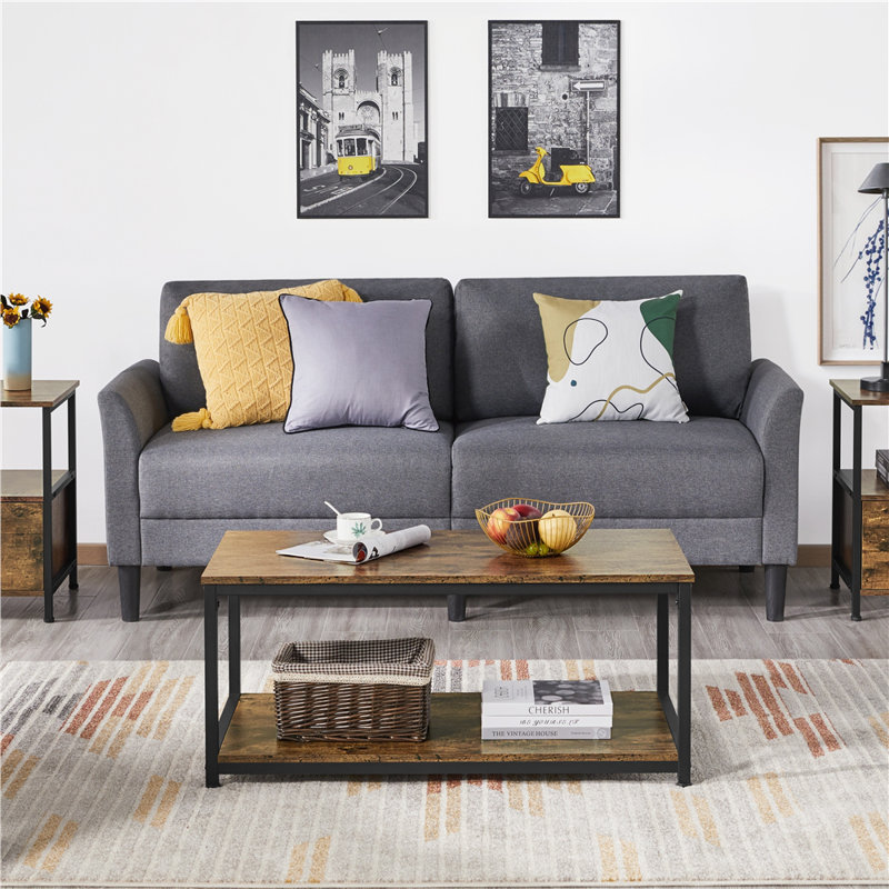 Floor Shelf Coffee Table with Storage, Rustic Brown