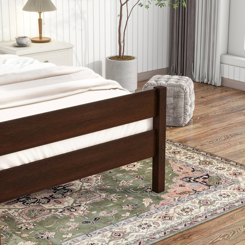 Lit simple avec tête et pied de lit, lit en bois d'hévéa, Espresso