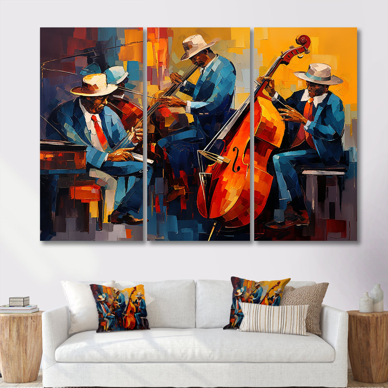 Nelia - ensemble d'art mural musicien, H 60 po x l 84 po x P 1,5 po, Toile tendue