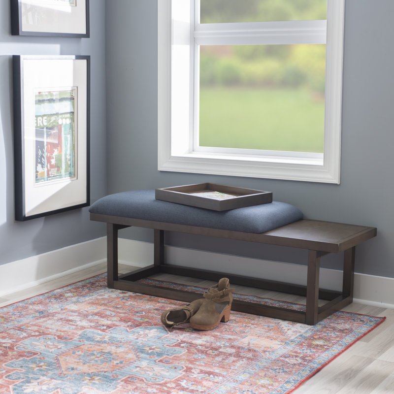 Banc rembourré avec plateau amovible, Bleu marine / brun
