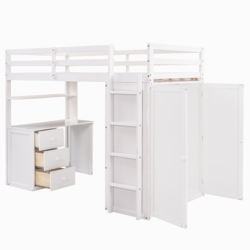 Loft Bed With Desk And Wardrobe, White