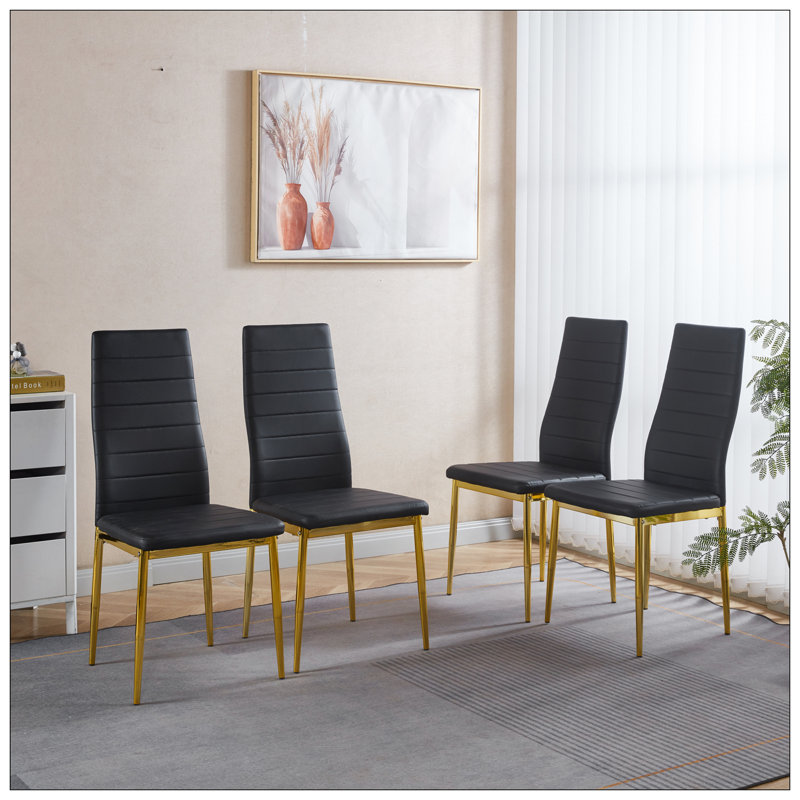 Ensemble de 4 chaises, couleur dorée, siège noir, Noir