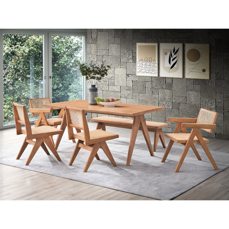 Table de salle à manger en noyer 6 pièces avec finition naturelle