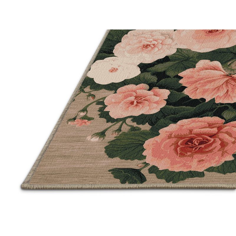 Tapis botanique beige lavable à la machine, Tapis de couloir 2 pi x 4 pi