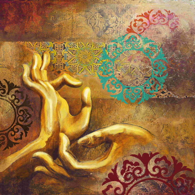 Mains de Bouddha - peinture sur toile tendue, H 20 po x l 20 po