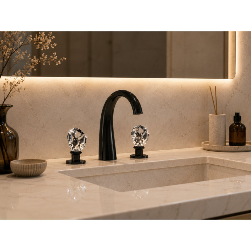 Swarovski Crystal Widespread Bathroom Faucet, Black