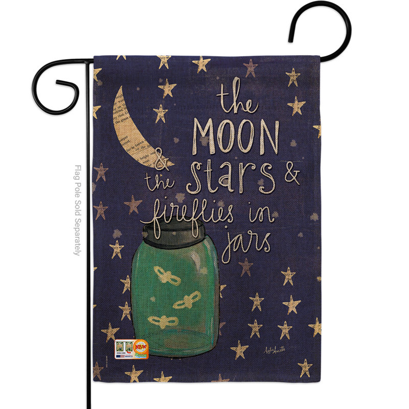 18,5 x 13 po, "moon stars fireflies pots" , l’expression inspirée de 2 côtés en toile jute drapeau de jardin