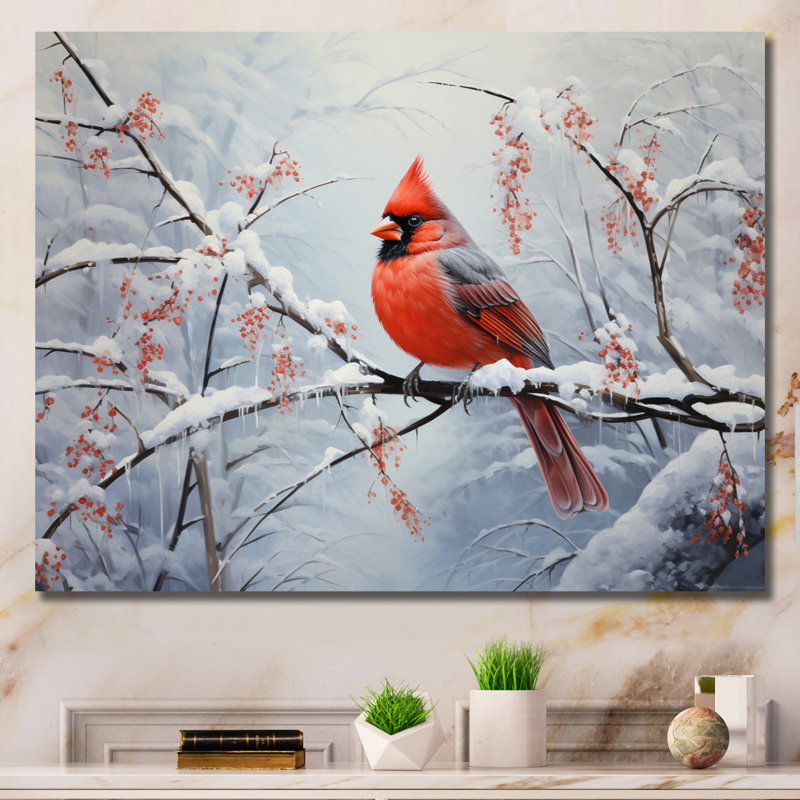 Canada, cardinal rouge, Winter Wonderland IV - impression, H 34 po x l 44 po x P 1,5 po, Toile tendue