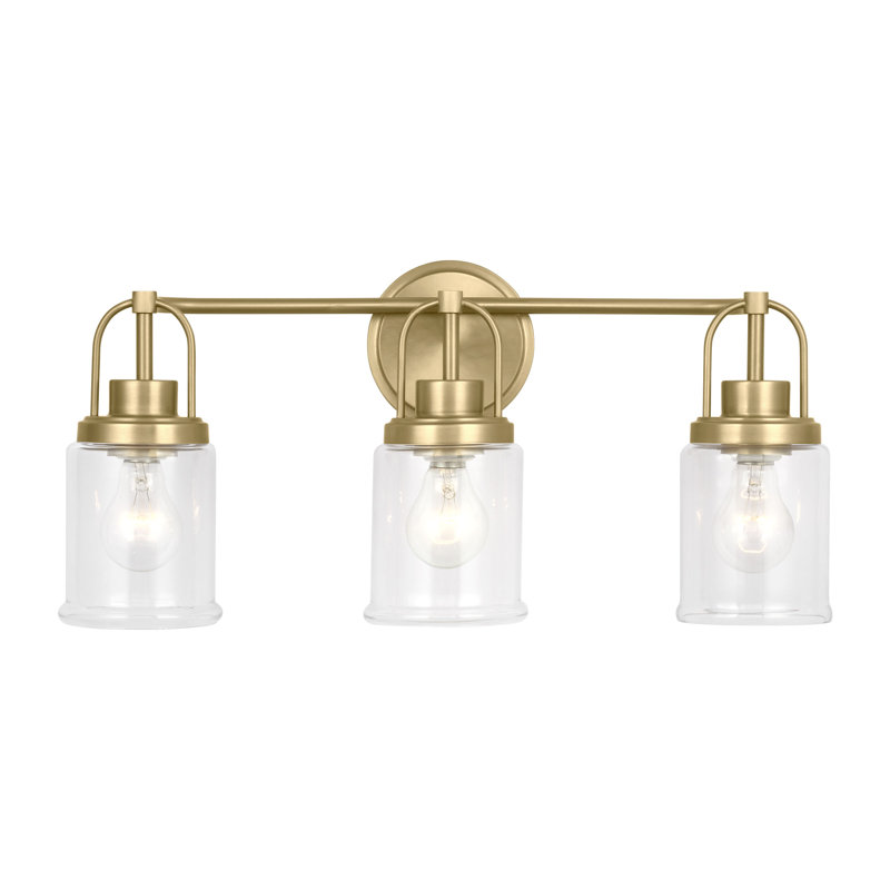 Applique murale de salle de bain Amiliano avec abat-jour transparent, H 10,5 po x l 22 po x P 6,75 po, Laiton satiné
