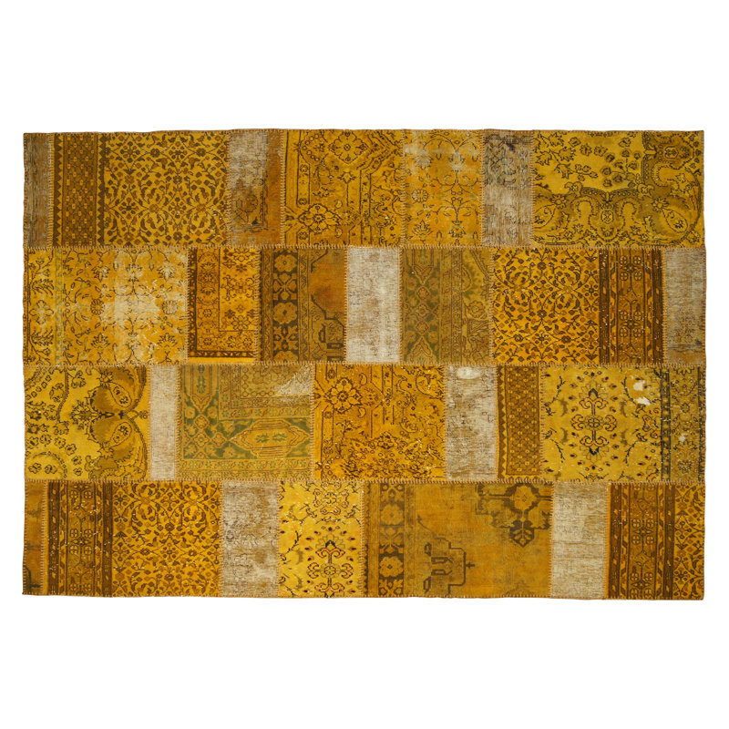 Wool Patchwork Area Rug in Yellow