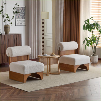 (Ensemble de 2) Chaises d'appoint modernes Boucle pour adultes, sièges rembourrés en bois massif pour salon, chambre à coucher, bureau