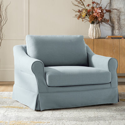 Estevan 50.75"W Farmhouse Slipcovered Oversized Chair and a Half Armchair with Feather Blended Cushion