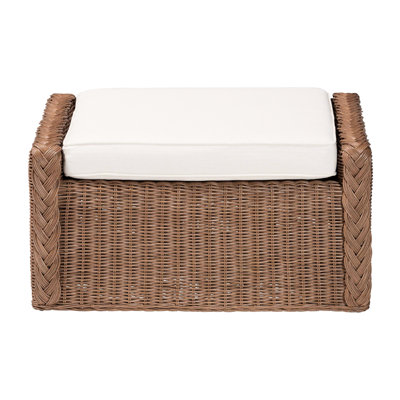 Bohemian Foot Stool Constructed From Natural With Braided Detailing, Removable Foam - Padded Fabric Cushion, Versatile As Footstool Or Extra Seat, Fully Assembled, Brown, 25.08 In Depth, 28.17 Width,