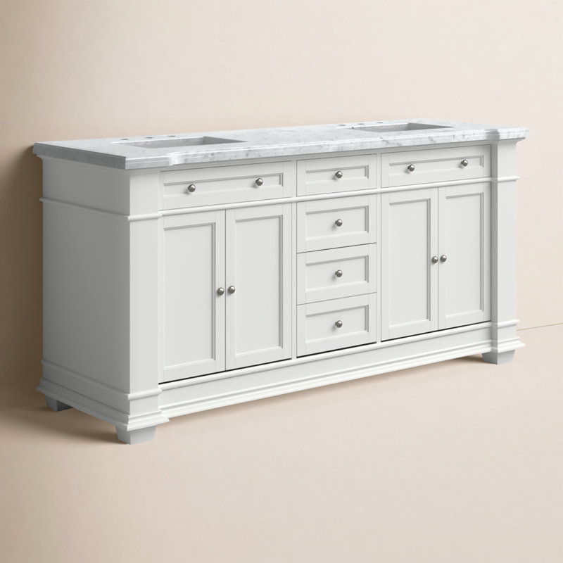 Meuble-lavabo double 72 po avec plateau en marbre Rea de Rea, Blanc